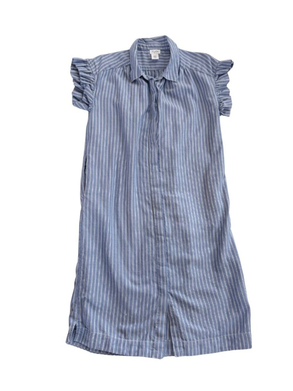 Heyton Blue & White Striped Ruffle Sleeve Shirtdress XS